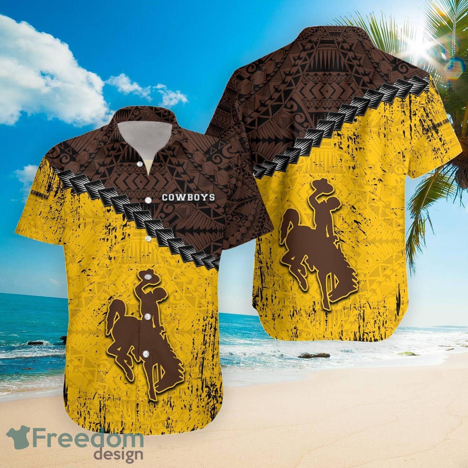 NCAA Wyoming Cowboys Grunge Polynesian Tattoo Hawaiian Shirt