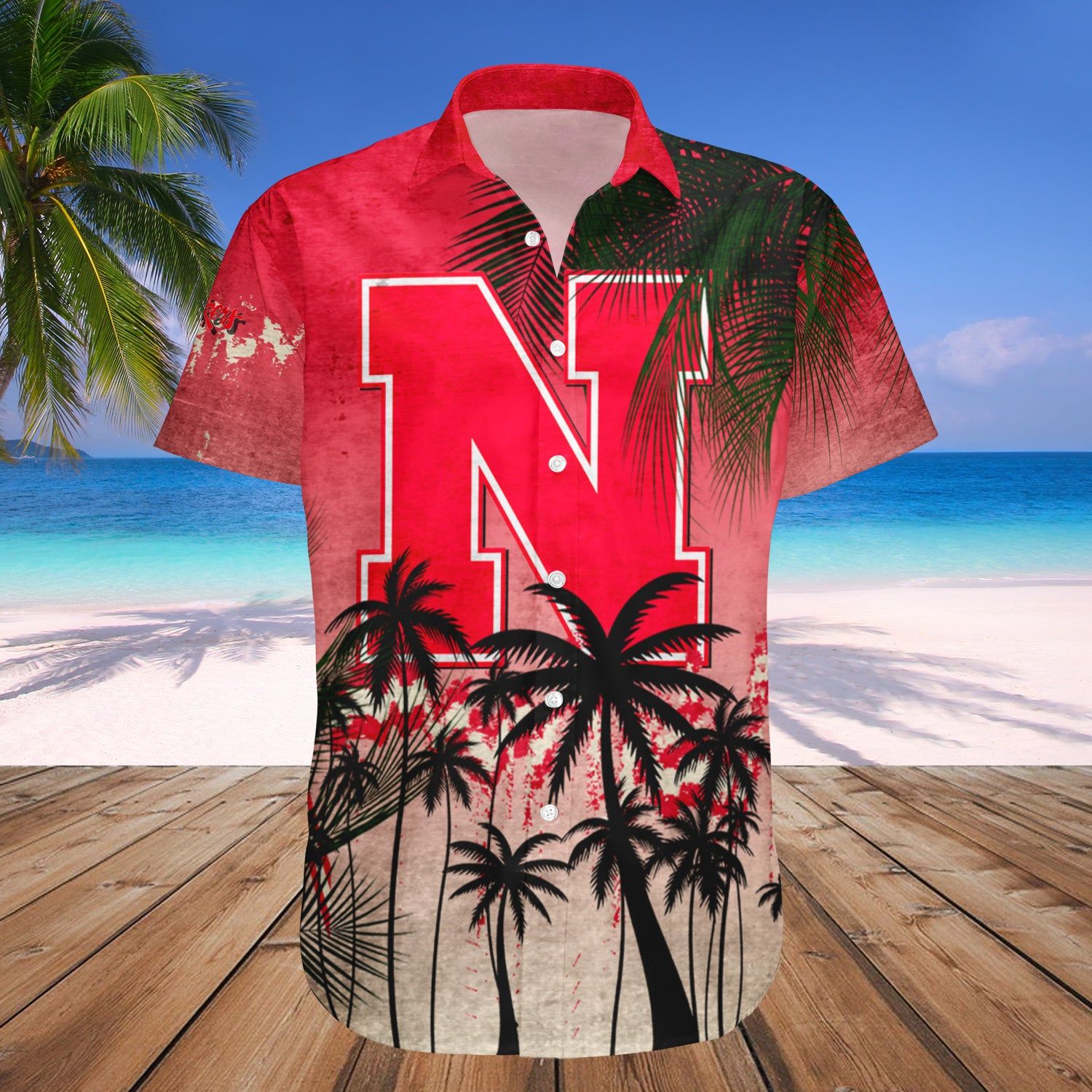 Nebraska Cornhuskers Hawaii Shirt Coconut Tree Tropical Grunge – NCAA