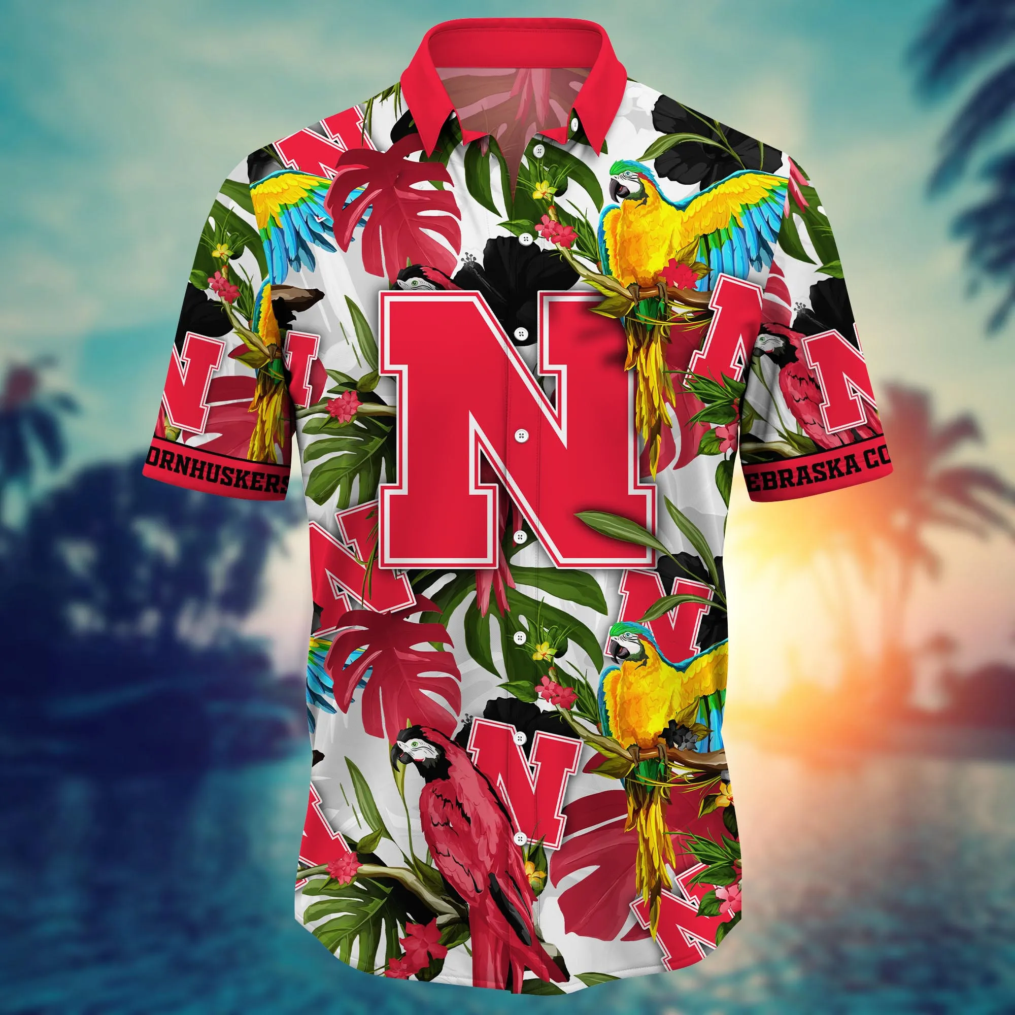 Nebraska Cornhuskers NCAA Hawaiian Shirt Tan Linestime Aloha Shirt