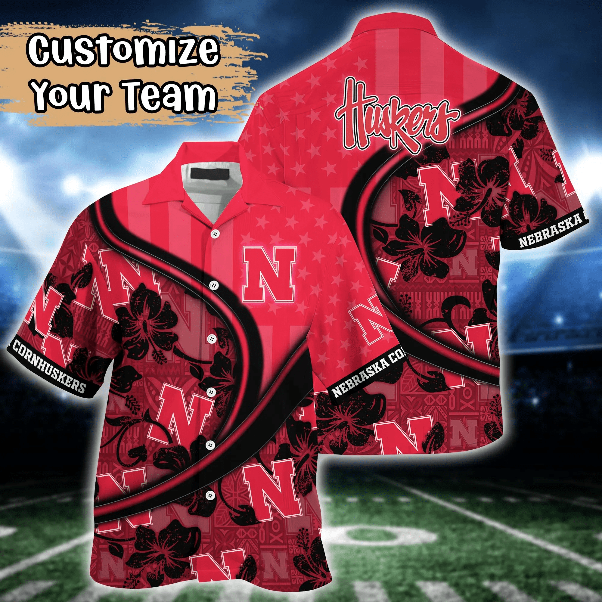 Nebraska Cornhuskers NCAA Us Flag Hawaiian Shirt Custom Summer Aloha Shirt