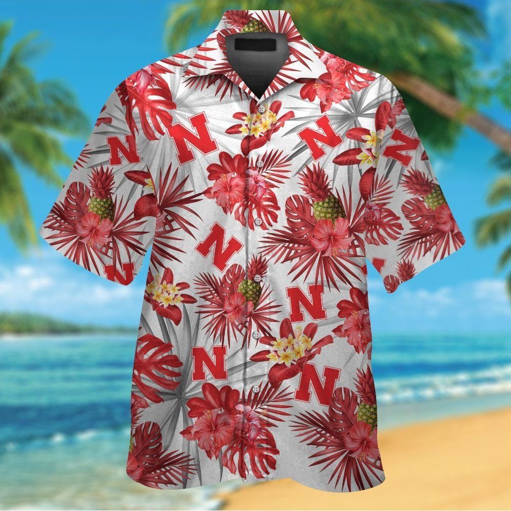 Nebraska Cornhuskers Short Sleeve Button Up Tropical Hawaiian Shirt VER028