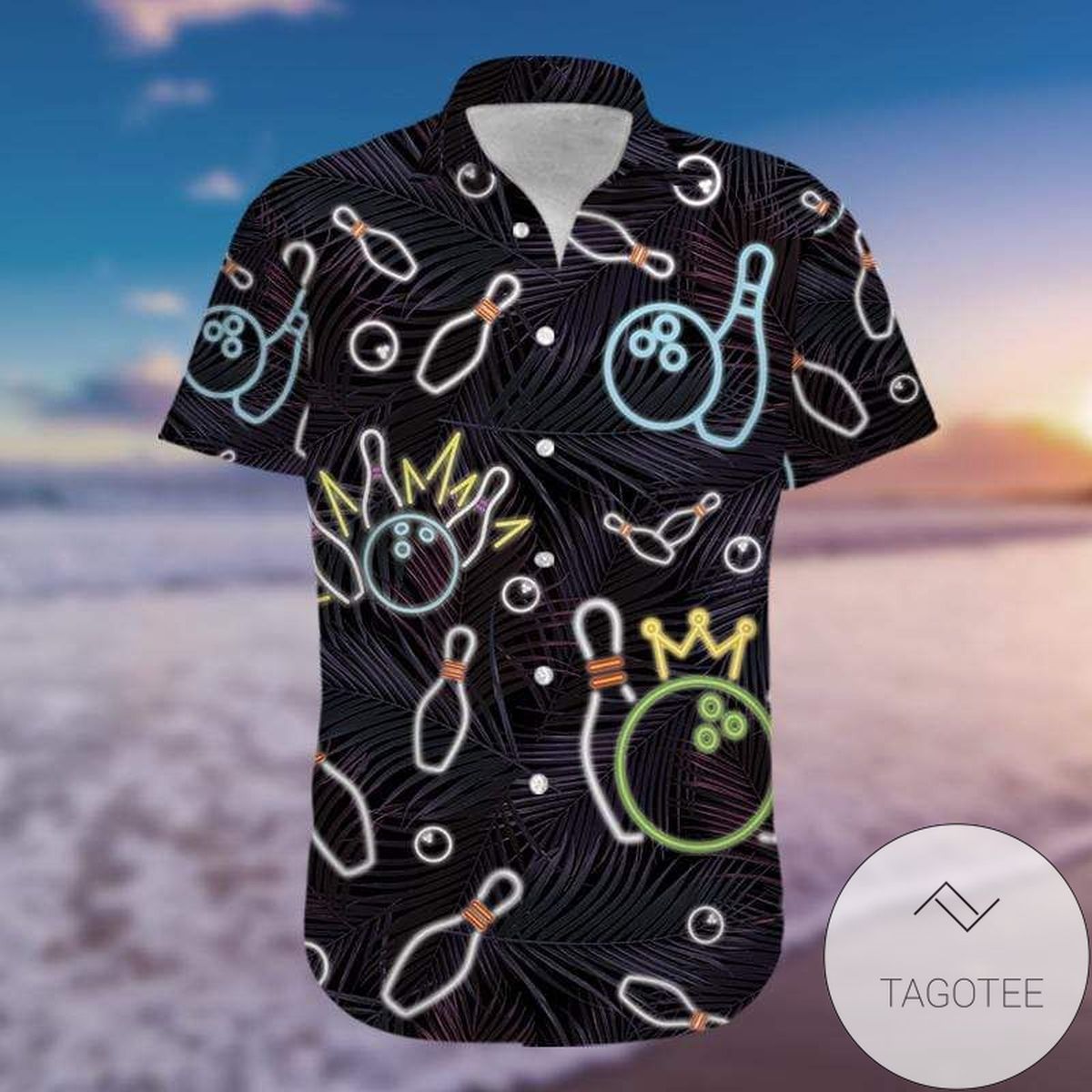 Neon Bowling Experience Elegantly Captured on Hawaiian Shirt