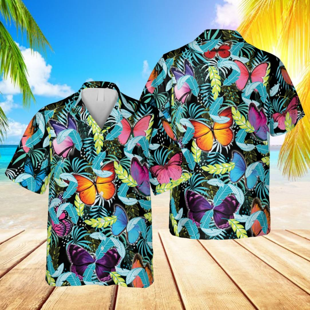Neon Butterflies Trendy Hawaiian Shirt, 3D Apparel For Women