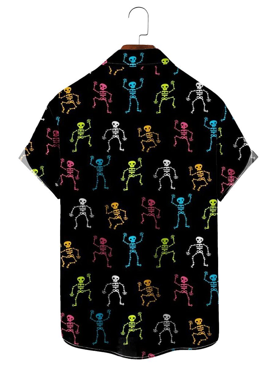 Neon Dancing Skeleton Print Hawaiian Shirt