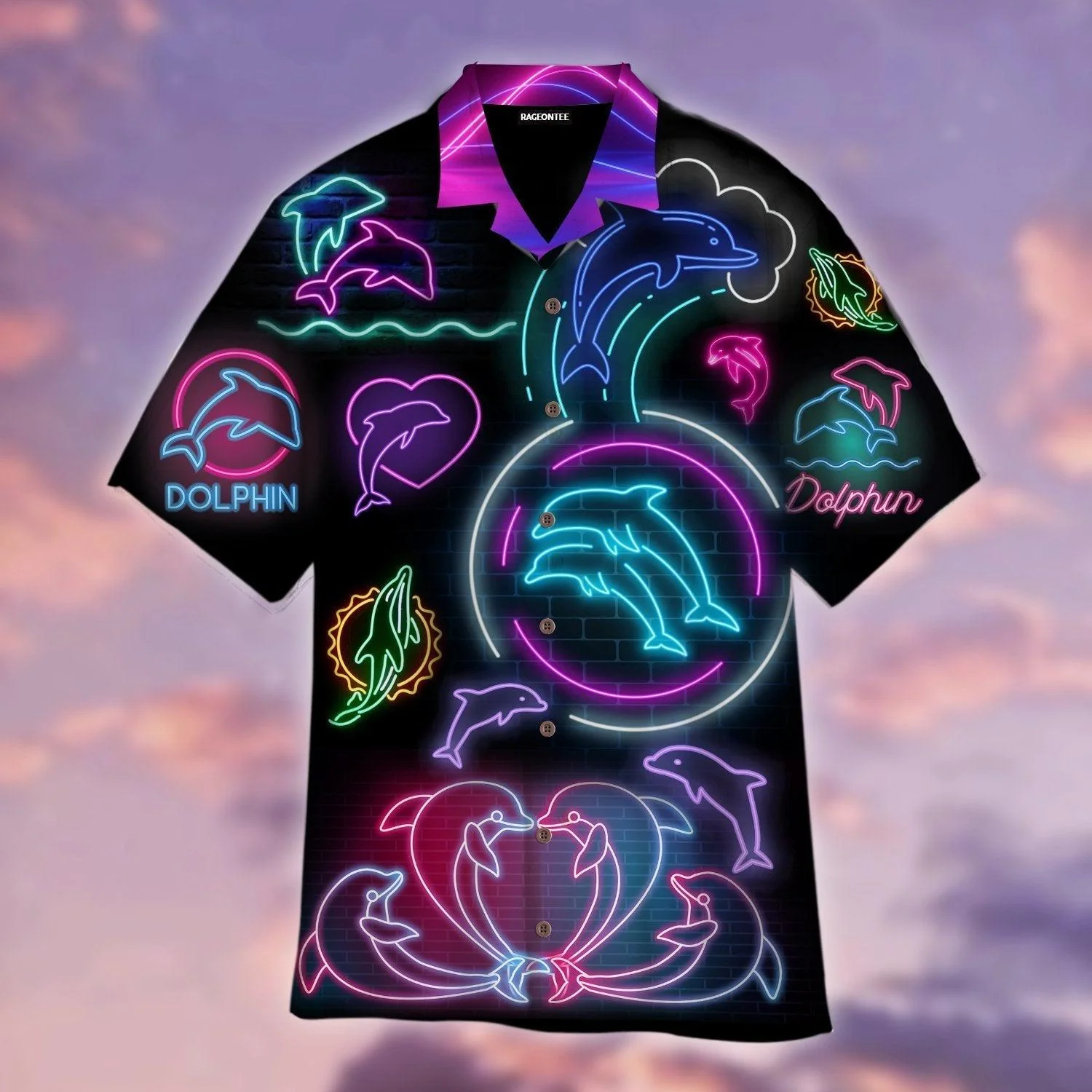 Neon Dolphin Trendy Hawaiian Shirt For