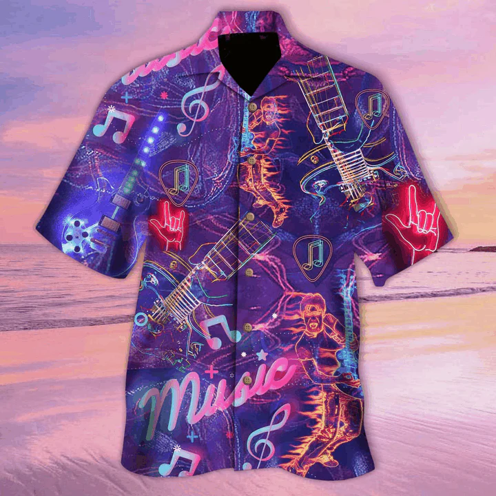 Neon Electric Guitar Trendy Hawaiian Shirt