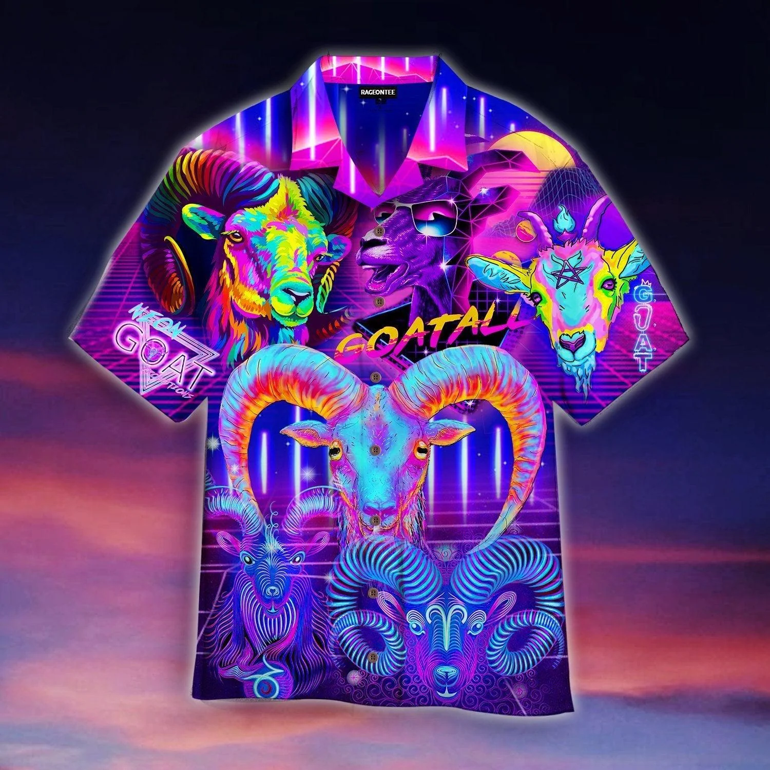 Neon Goat Goatally Purple Hawaiian Shirt For