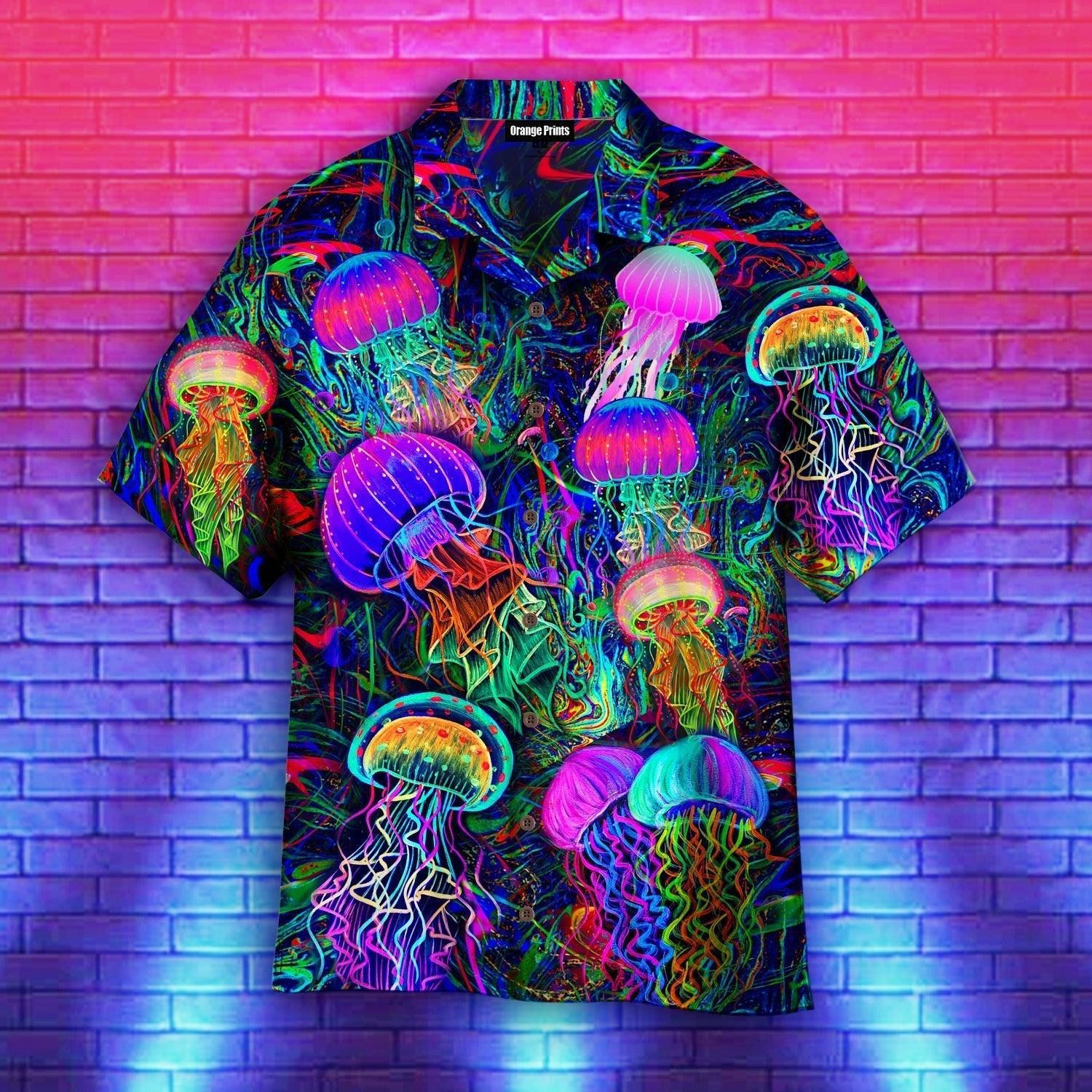 Neon Jellyfish Under The Sea Trendy Hawaiian Shirt For
