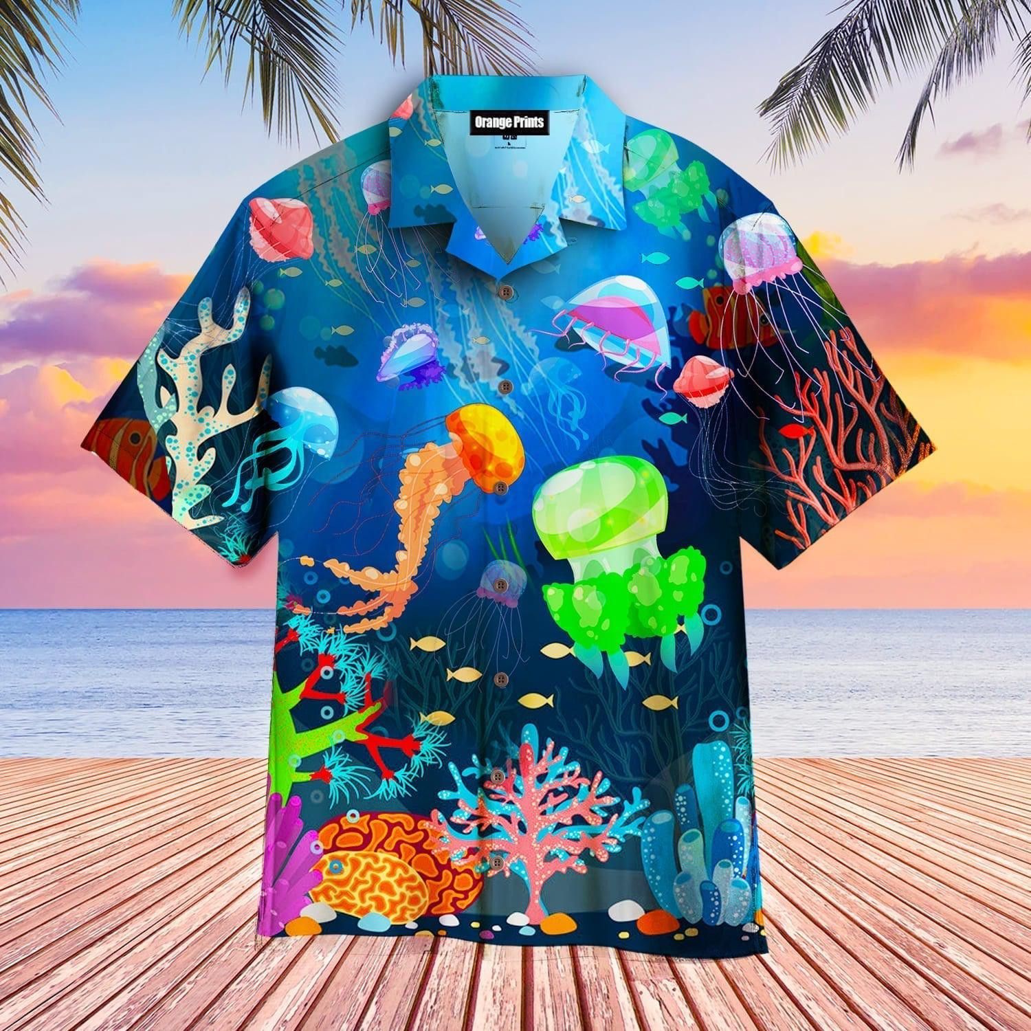 Neon Jellyfish Under The Sea Trendy Hawaiian Shirt For