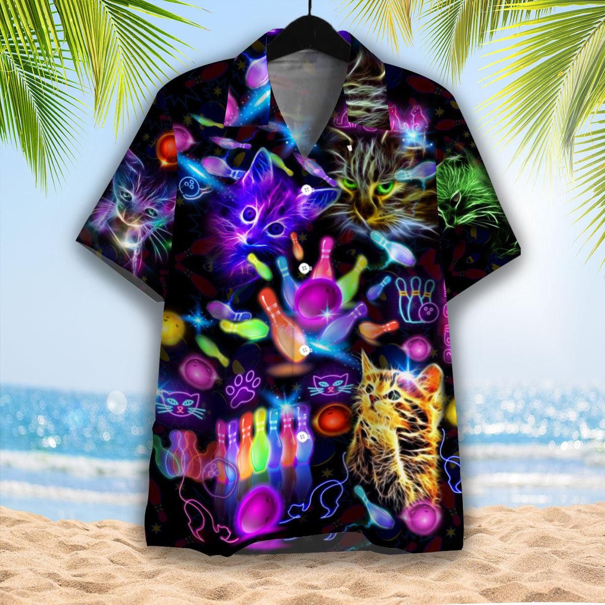 Neon Kitty Play Bowling In The Dark Hawaiian Shirt