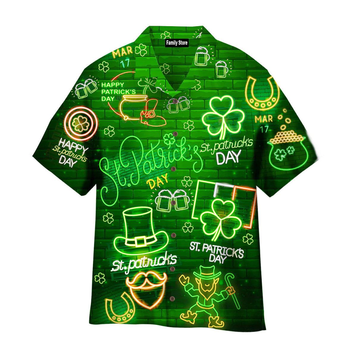 Neon Light Black St Patricks Day Hawaiian Shirts
