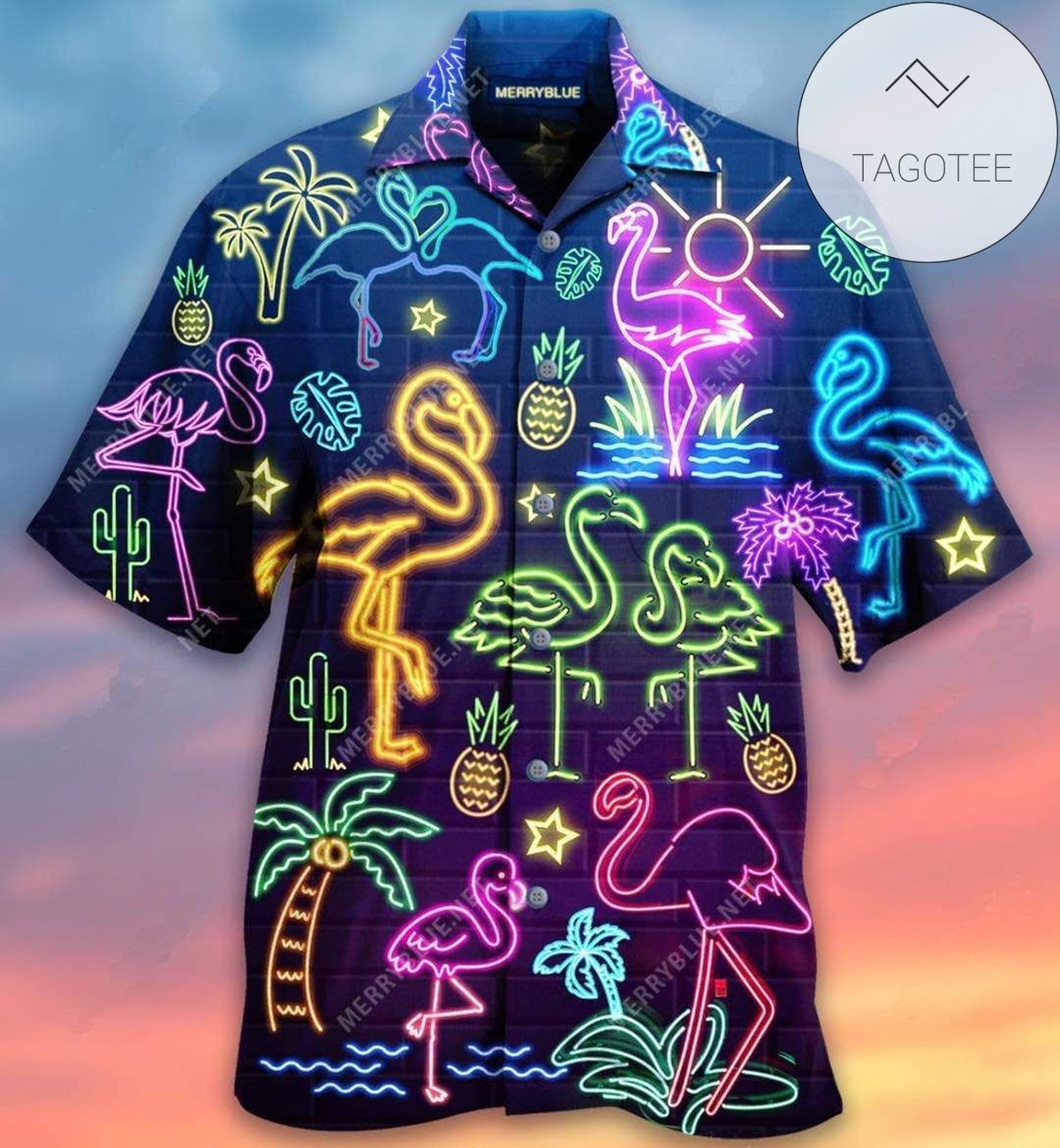 Neon Light Flamingo Pineapple Tropical Hawaiian Shirts