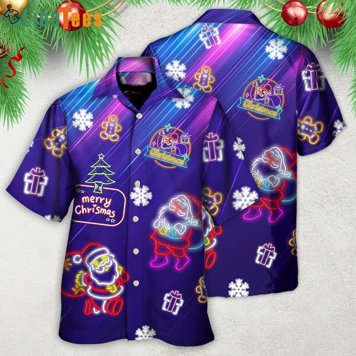 Neon Light Santa Party Design Christmas Hawaiian Shirt