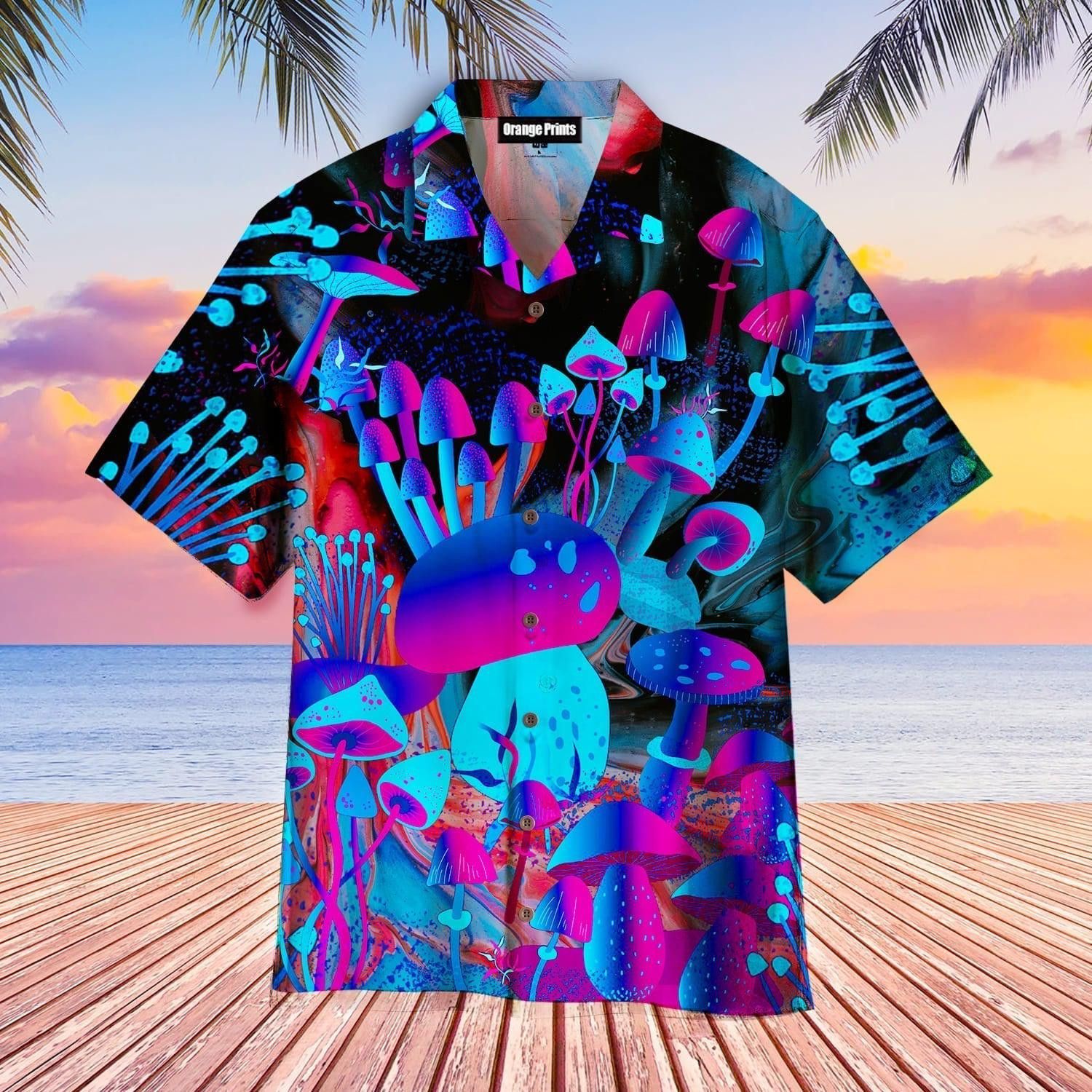 Neon Mushroom In The Forest Hawaiian Shirt For
