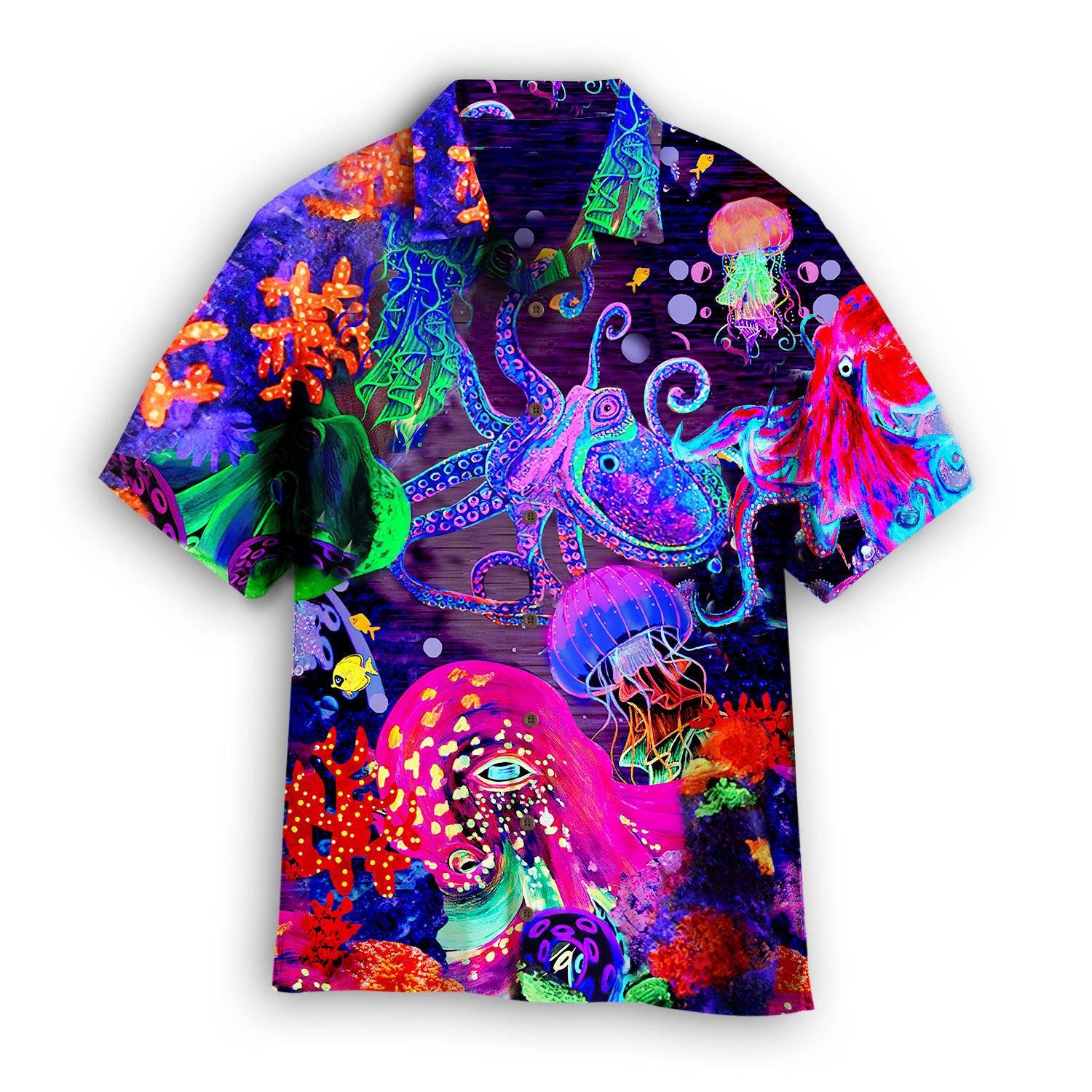 Neon Octopus Trendy Hawaiian Shirt Neon Octopus Trendy Hawaiian Shirt