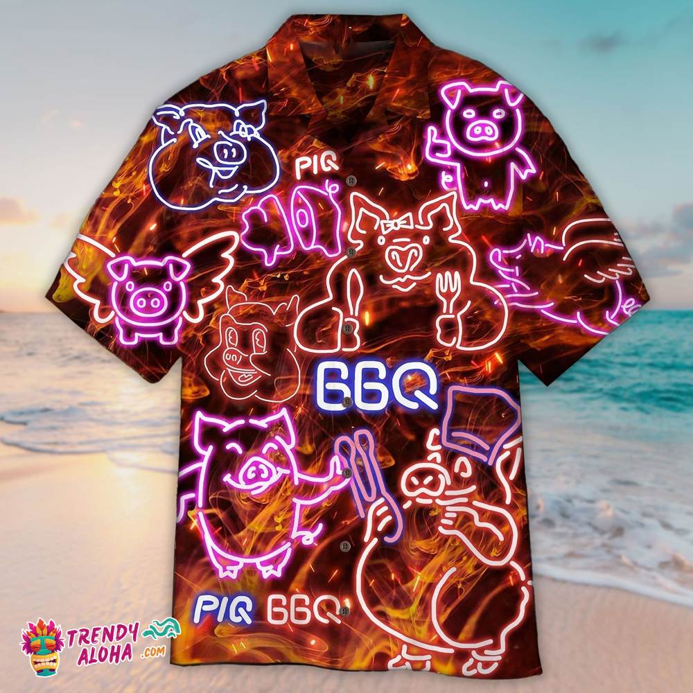 Neon Pig Bbq Aloha Hawaiian Shirts For Men