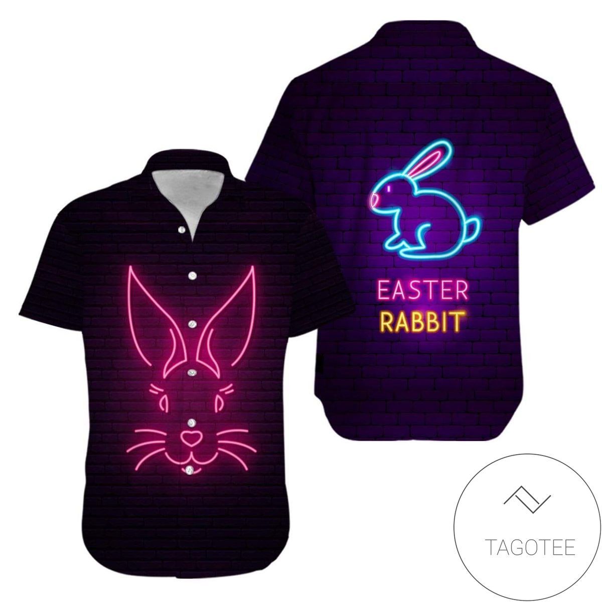 Neon Pink Bunny Ushering in Joy of Easter on Hawaiian Shirt