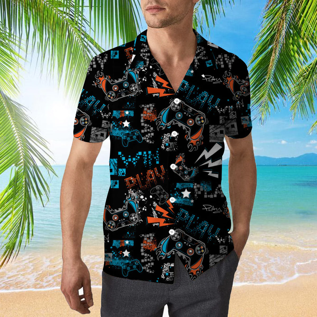 Neon Ps Game Player Trendy Hawaiian Shirt For Aloha Shirt