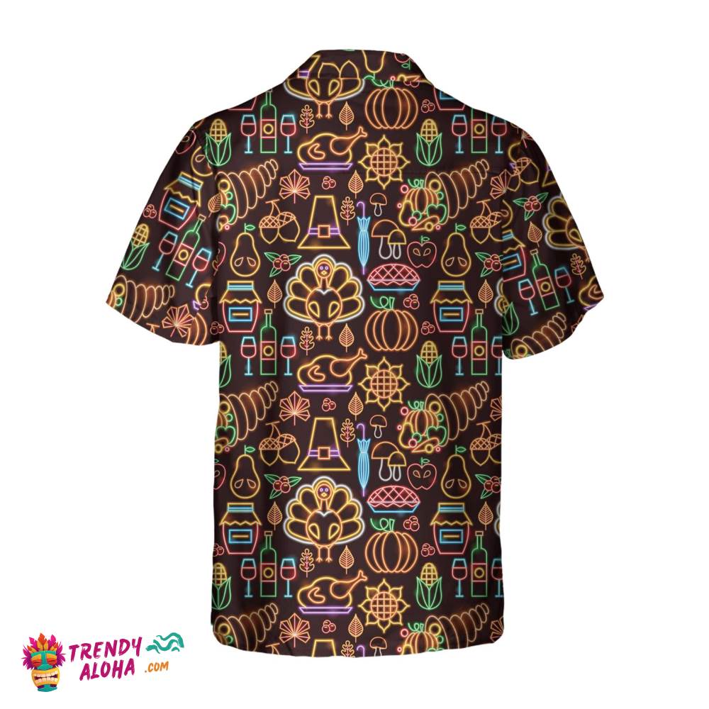 Neon Thanksgiving Turkey Seamless Pattern Hawaiian Shirt, Funny Thanksgiving Shirt, Best Gift For Thanksgiving Day