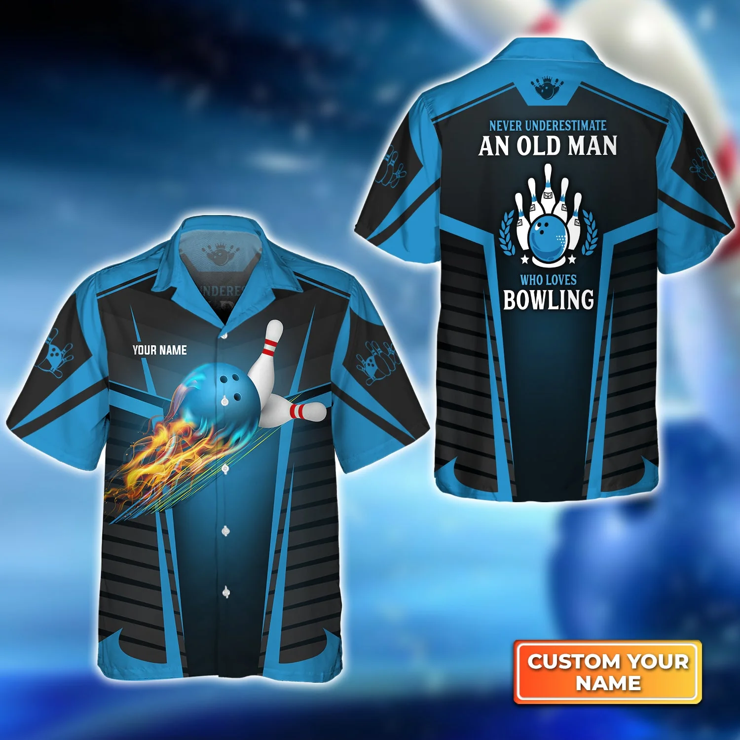 Never Underestimate An Old Man Who Loves Bowling Personalized Name 3D Trendy Hawaiian Shirt