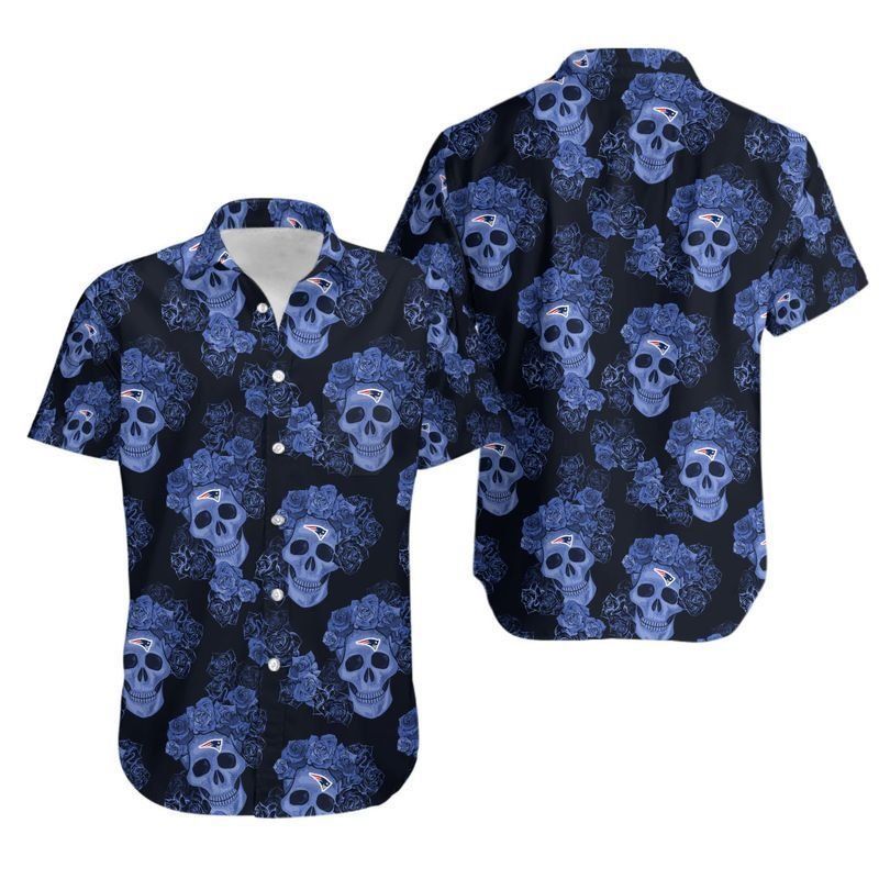 New England Patriots Mystery Skull and Flower Hawaiian Shirt and Shorts