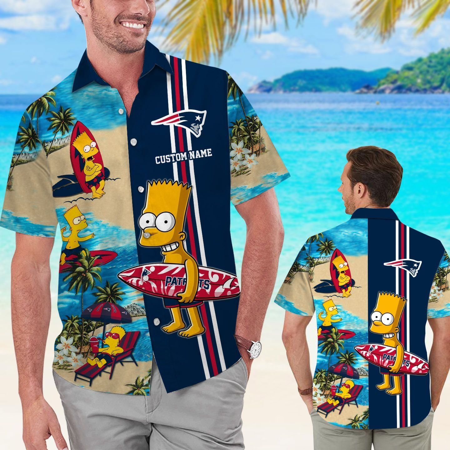 New England Patriots Simpsons Hawaiian Short Sleeve Tropical Shirt