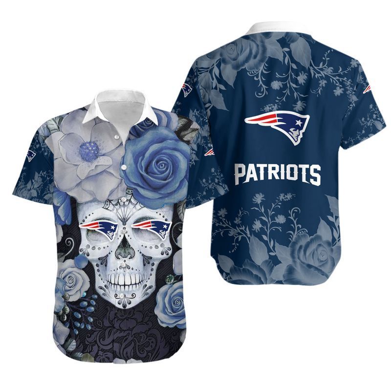 New England Patriots Skull NFL Hawaiian Shirt: Perfect Gift for Fan, Graphic Print Shorts