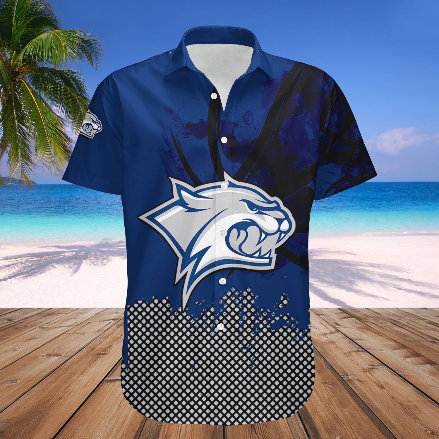 New Hampshire Wildcats Hawaii Shirt Basketball Net Grunge Pattern – NCAA
