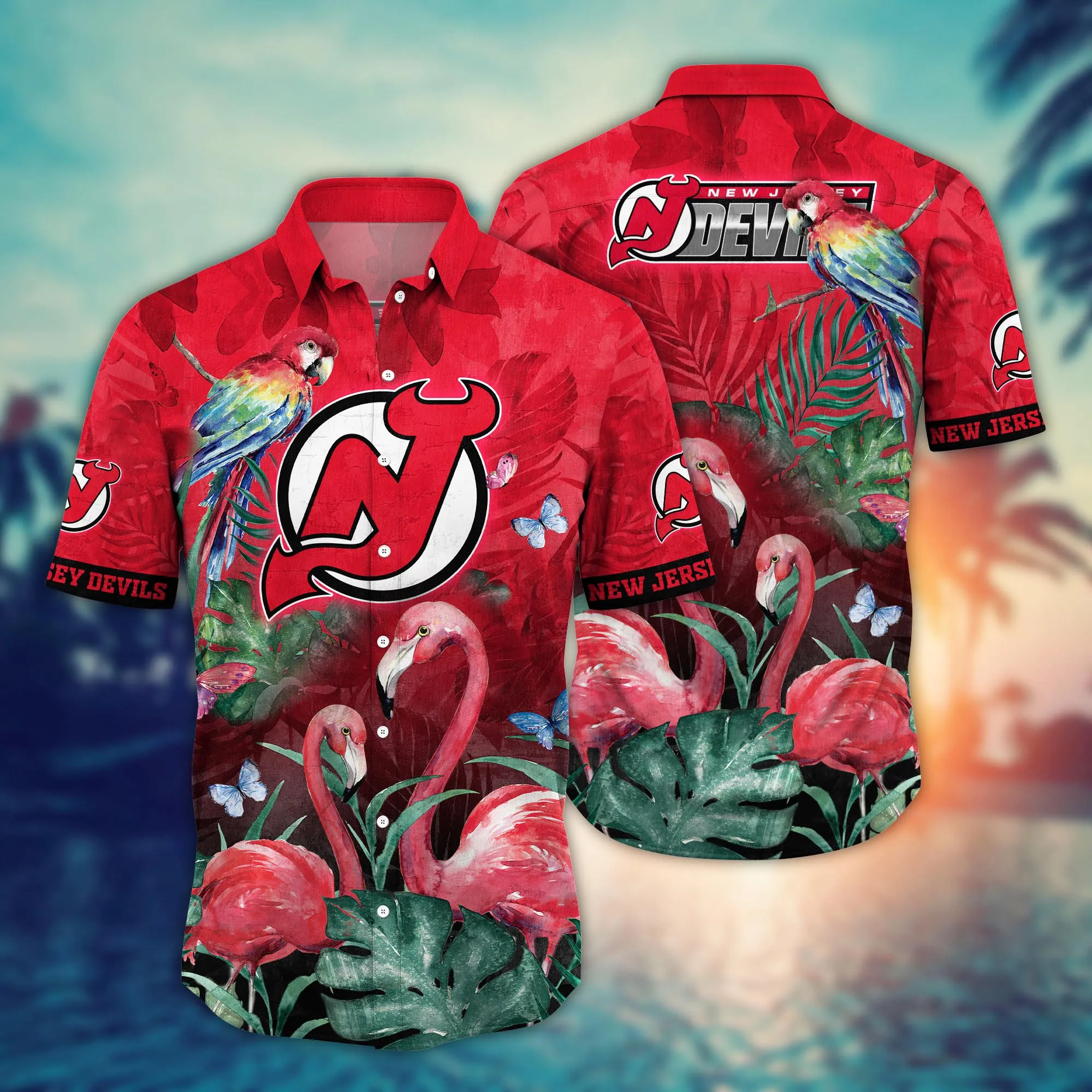 New Jersey Devils NHL Hawaiian Shirt Camping Aloha Shirt