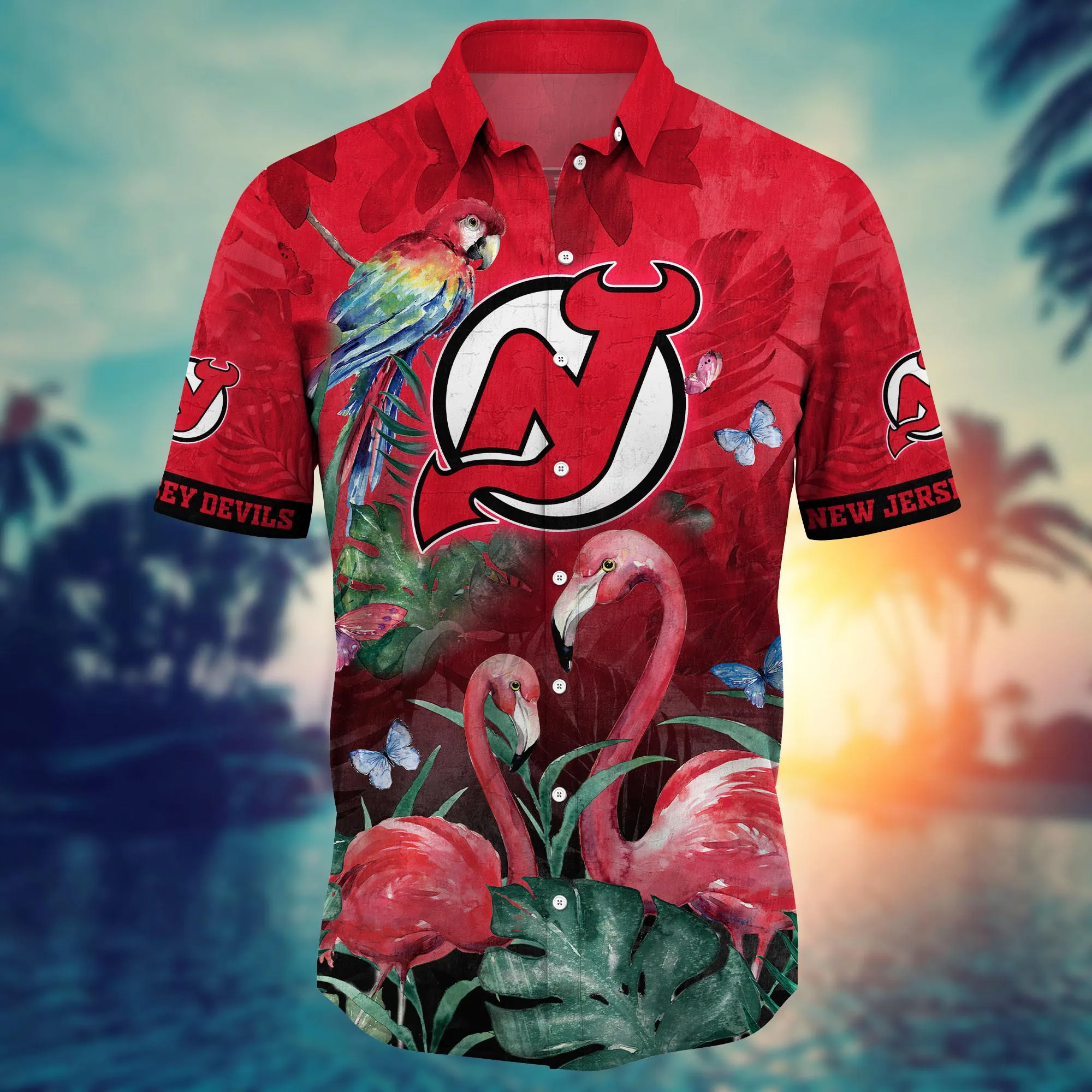 New Jersey Devils NHL Hawaiian Shirt Camping Aloha Shirt