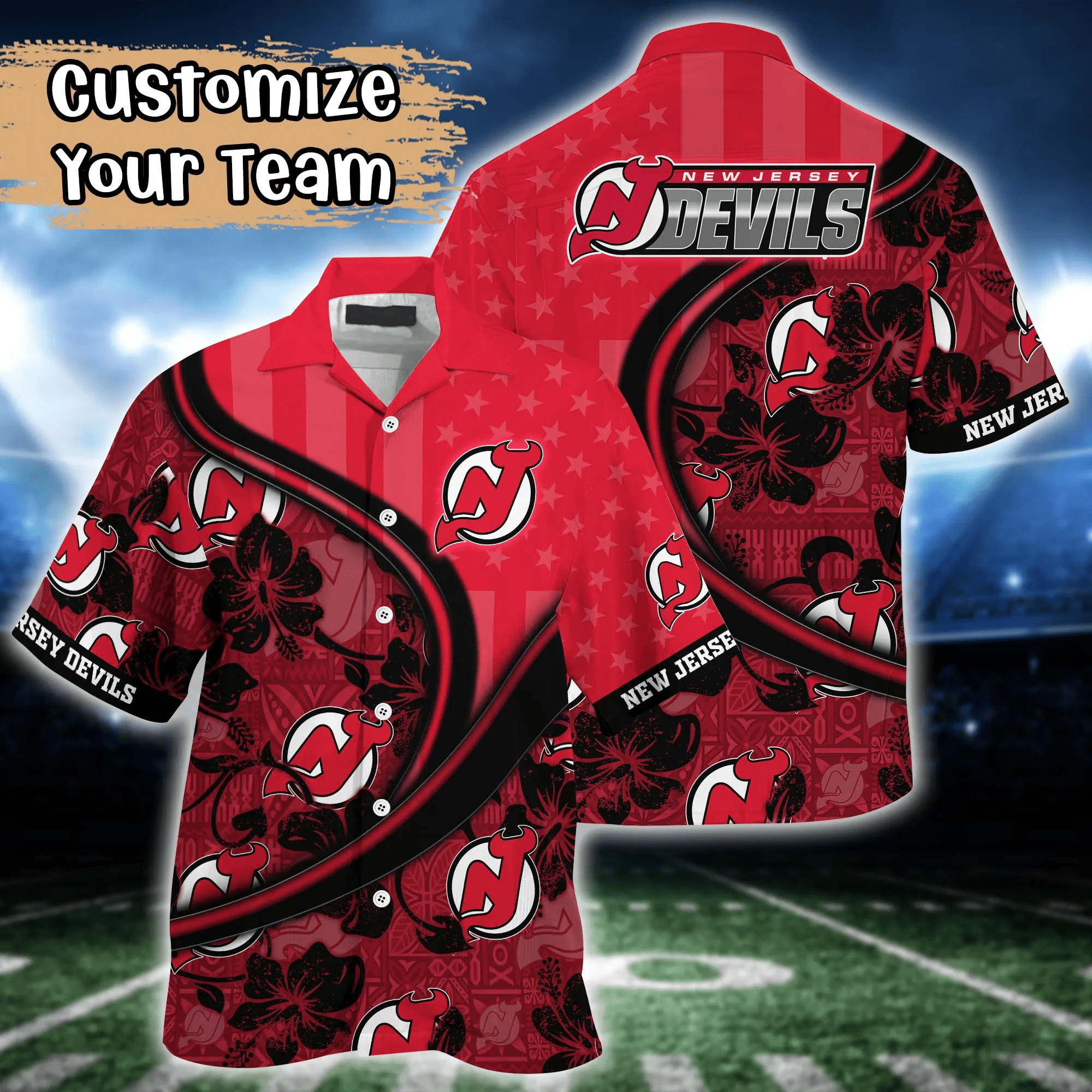 New Jersey Devils NHL Us Flag Hawaiian Shirt Custom Summer Aloha Shirt
