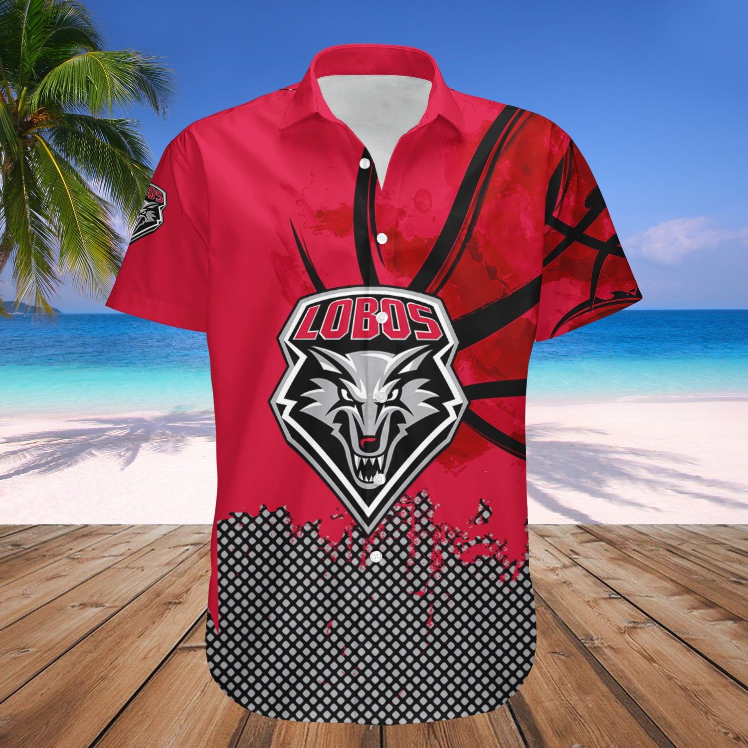New Mexico Lobos Hawaii Shirt Basketball Net Grunge Pattern – NCAA