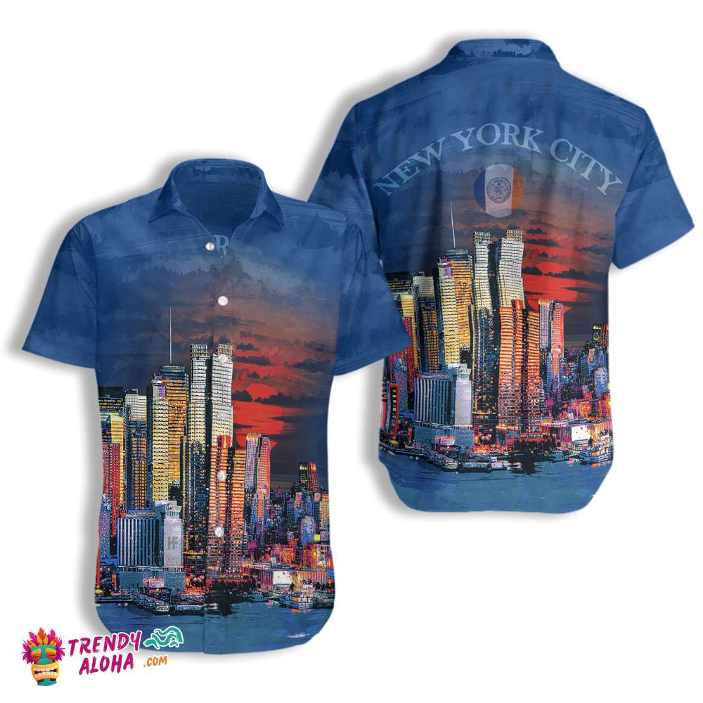 New York City Neon At Night Hawaiian Shirt New York City Neon At Night Hawaiian Shirt