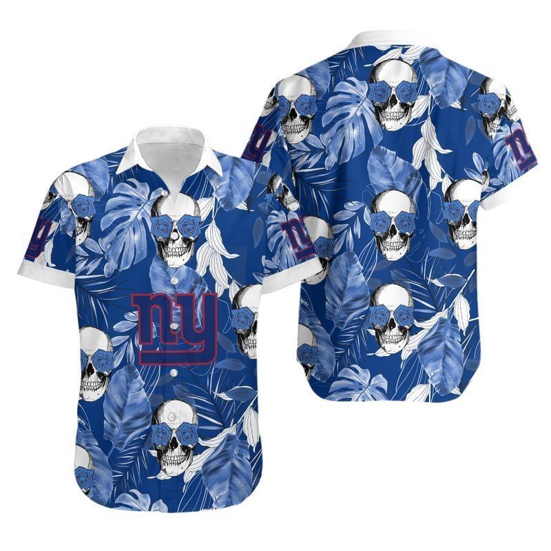 New York Giants Coconut Leaves And Skulls Hawaii Shirt And Shorts Summ