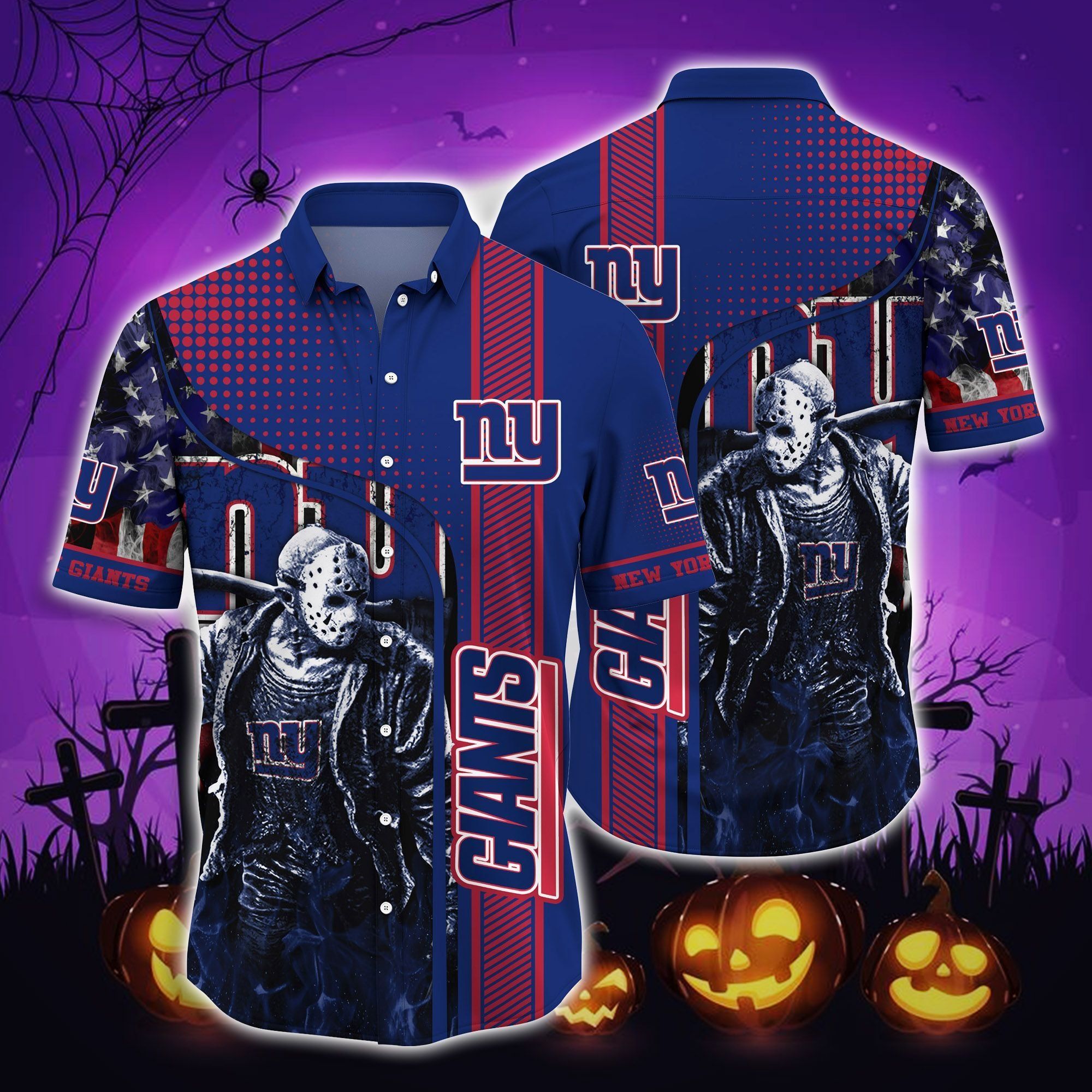 New York Giants Halloween-Aloha Shirt,Halloween Hawaiian Shirts,Hawaiian Shirts For Men,Hawaiian Shirts For Women