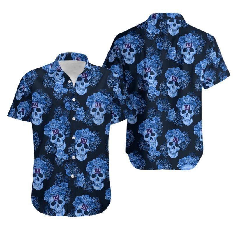 New York Giants Mystery Skull And Flower Hawaii Shirt And Shorts Summe