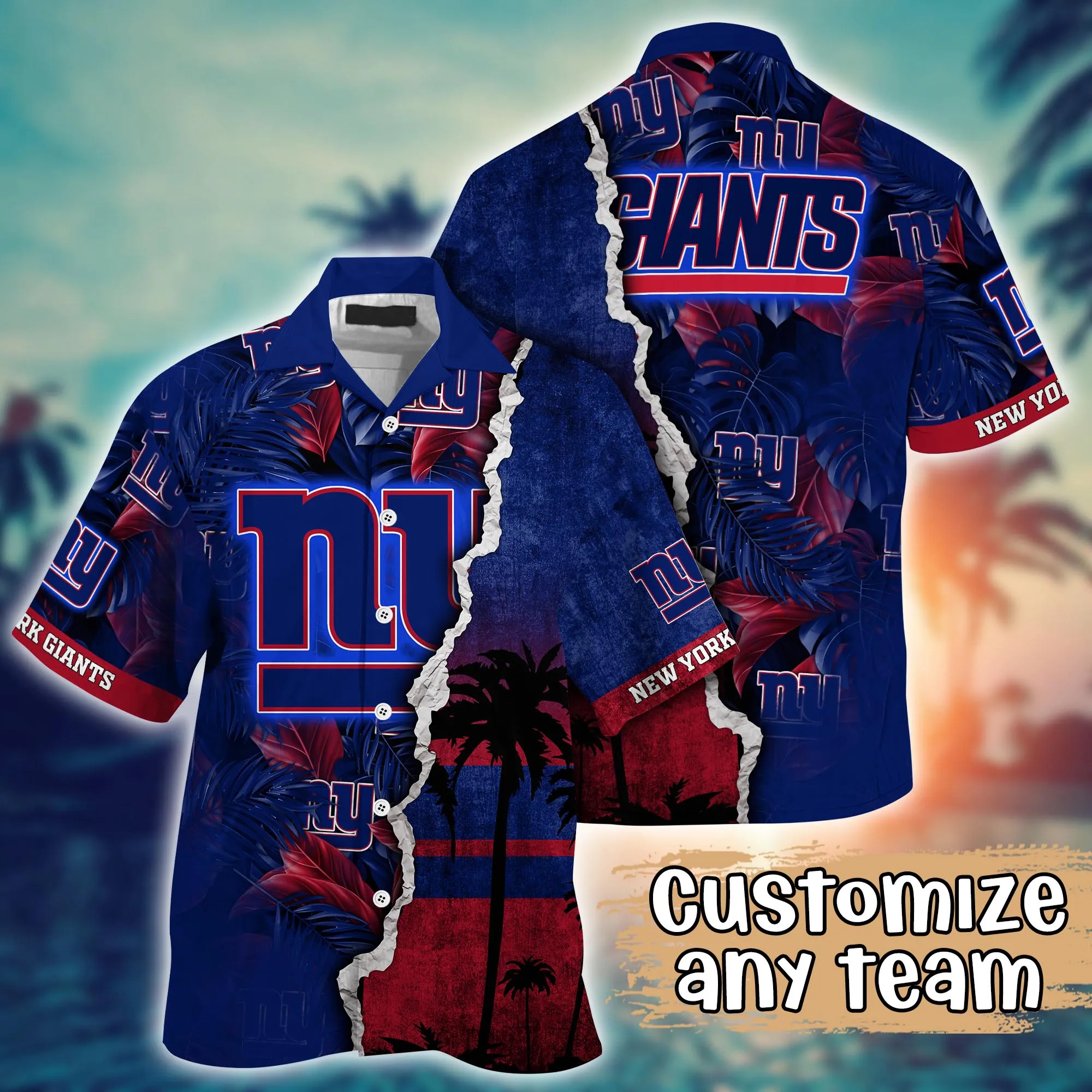 New York Giants NFL Hawaiian Shirt Custom Sunbathe Aloha Shirt New York Giants NFL Hawaiian Shirt Custom Sunbathe Aloha Shirt