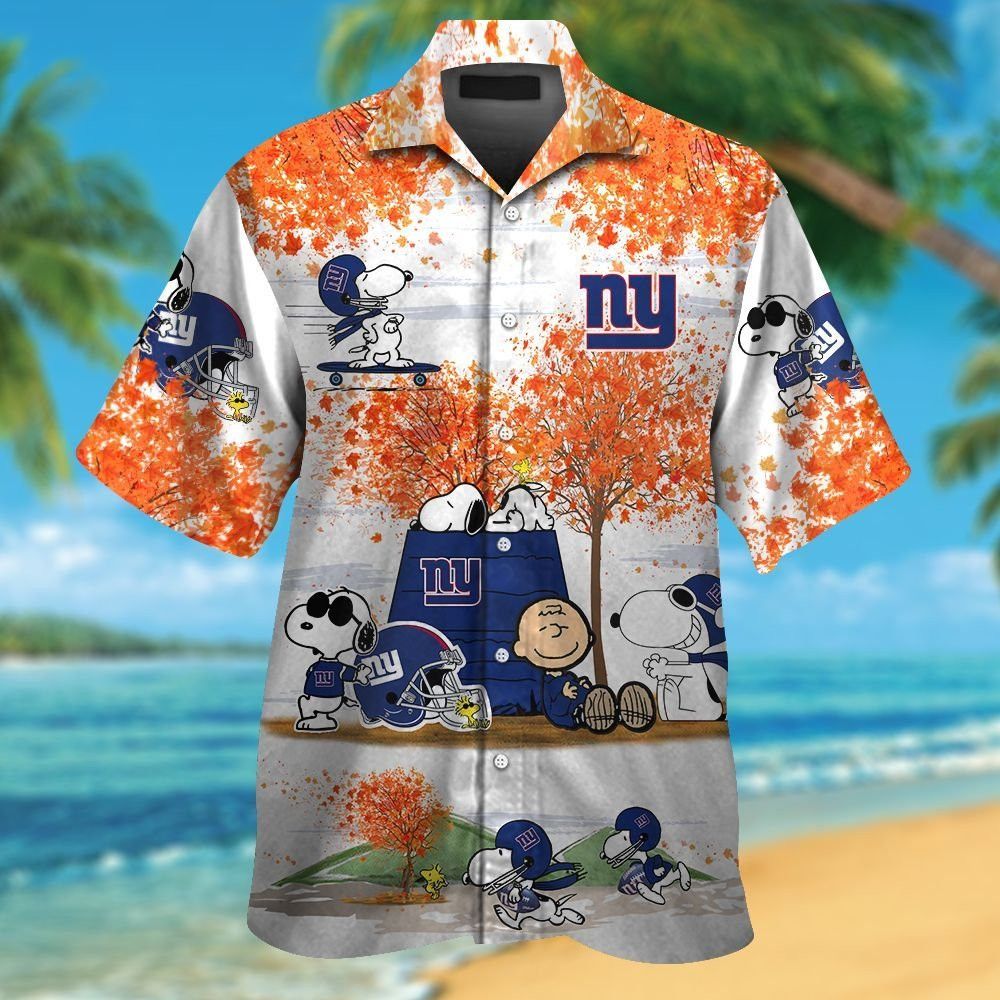 New York Giants Snoopy Autumn Short Sleeve Button Up Tropical Hawaiian Shirt