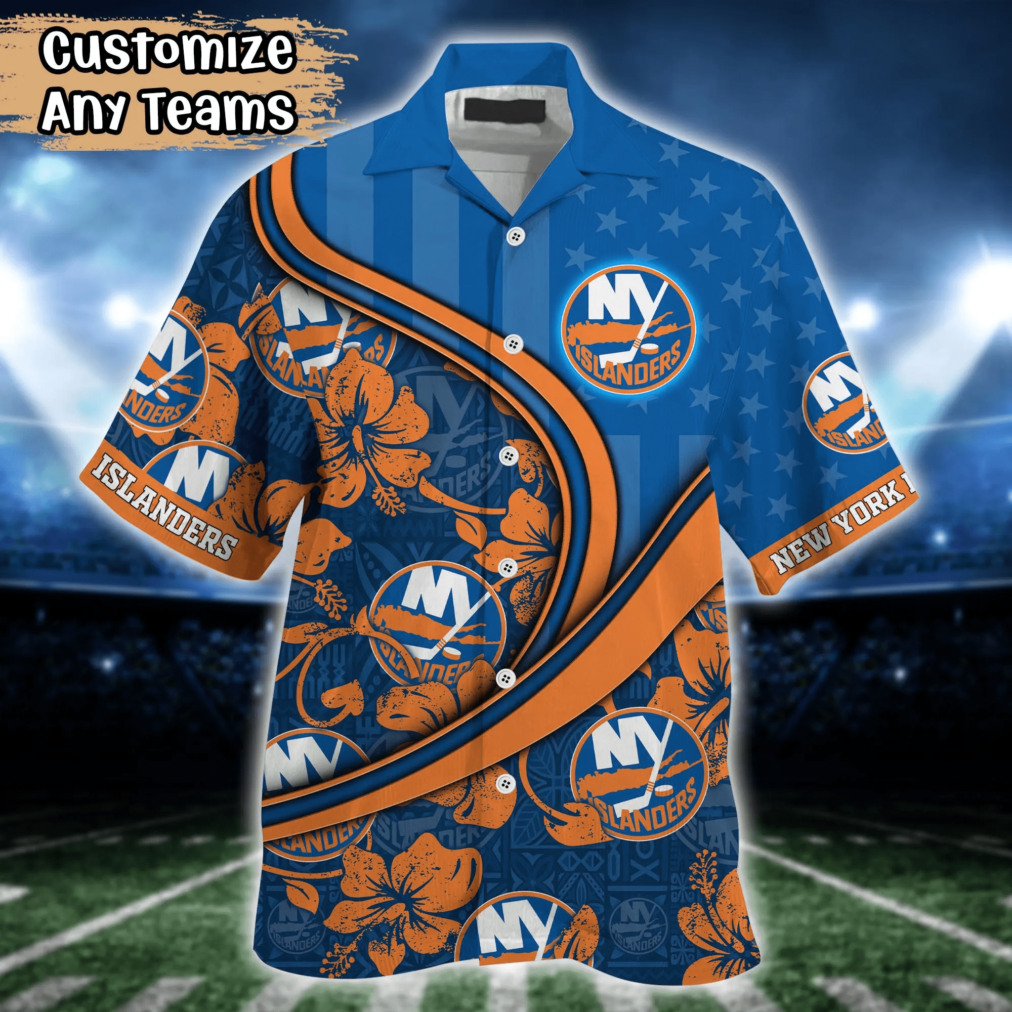 New York Islanders NHL Us Flag Hawaiian Shirt Custom Summer Aloha Shirt
