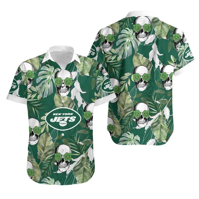 New York Jets Coconut Leaves And Skulls Hawaii Shirt And Shorts Summer Collection Trendy Aloha
