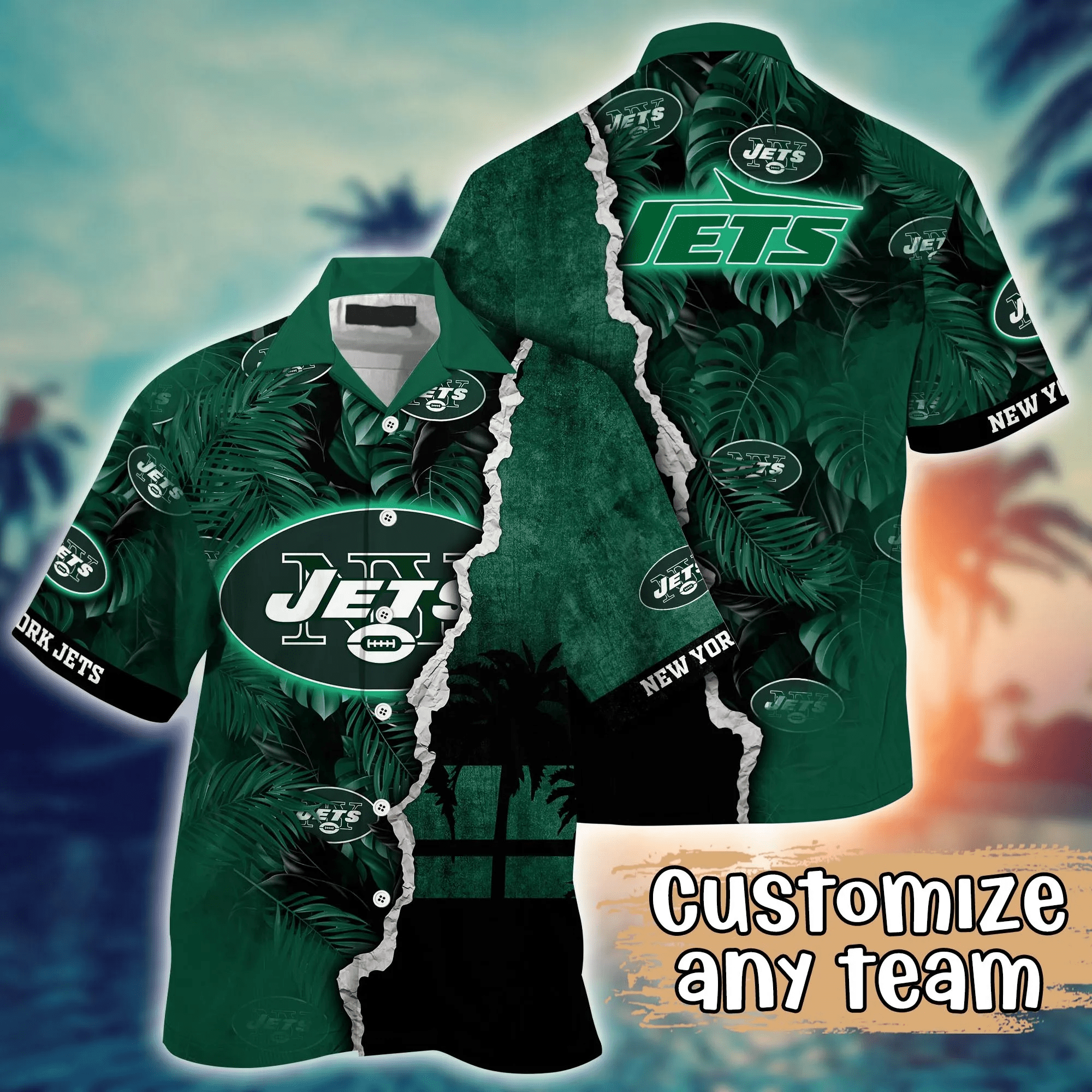 New York Jets NFL Hawaiian Shirt Custom Sunlit Aloha Shirt New York Jets NFL Hawaiian Shirt Custom Sunlit Aloha Shirt