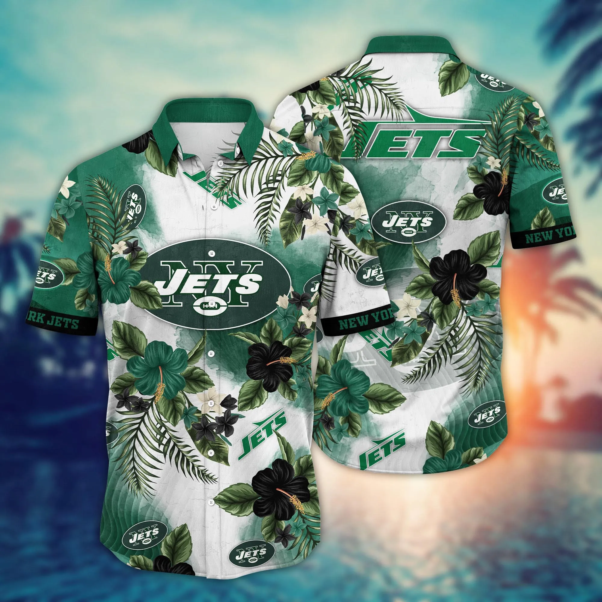 New York Jets NFL Hawaiian Shirt Evening Strollstime Aloha Shirt