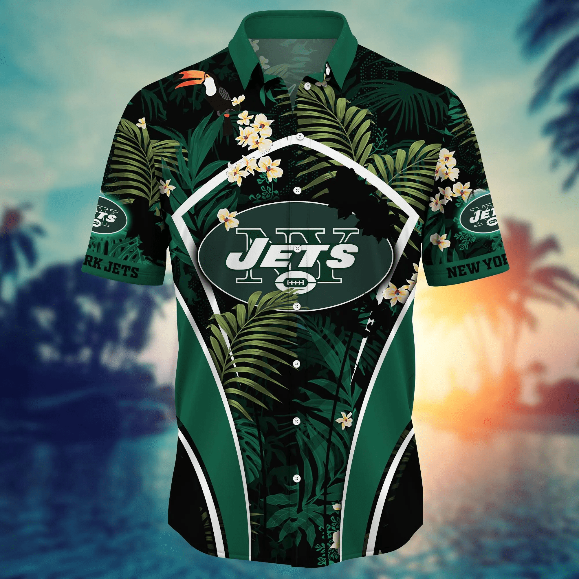New York Jets NFL Hawaiian Shirt Seaside Aloha Shirt