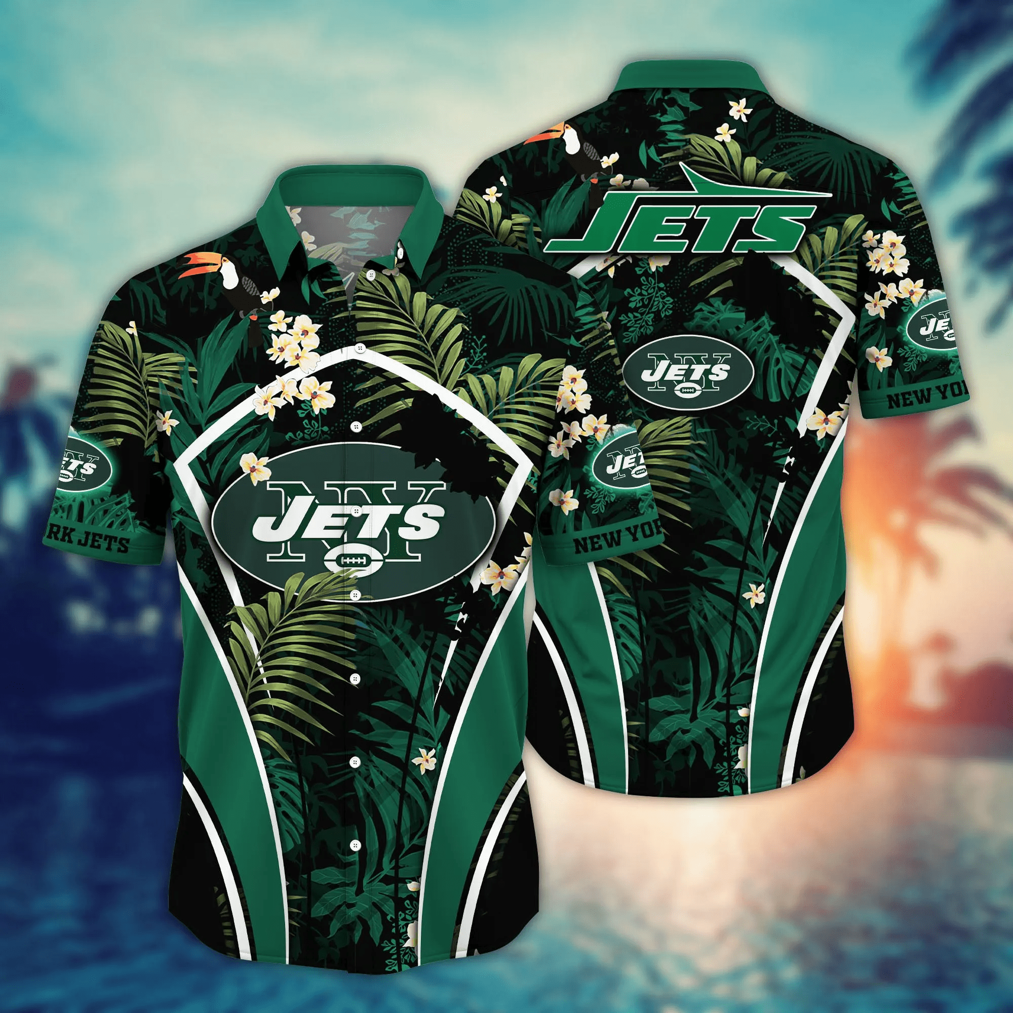 New York Jets NFL Hawaiian Shirt Seaside Aloha Shirt New York Jets NFL Hawaiian Shirt Seaside Aloha Shirt