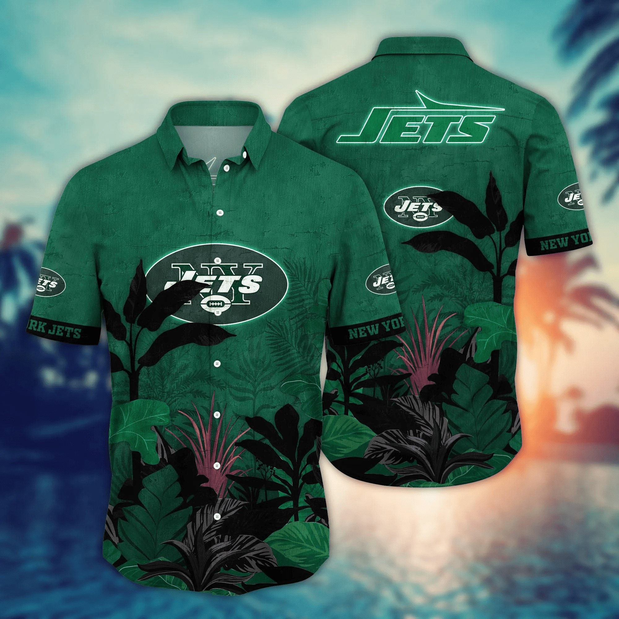 New York Jets NFL Hawaiian Shirt Tropical Aloha Shirt New York Jets NFL Hawaiian Shirt Tropical Aloha Shirt