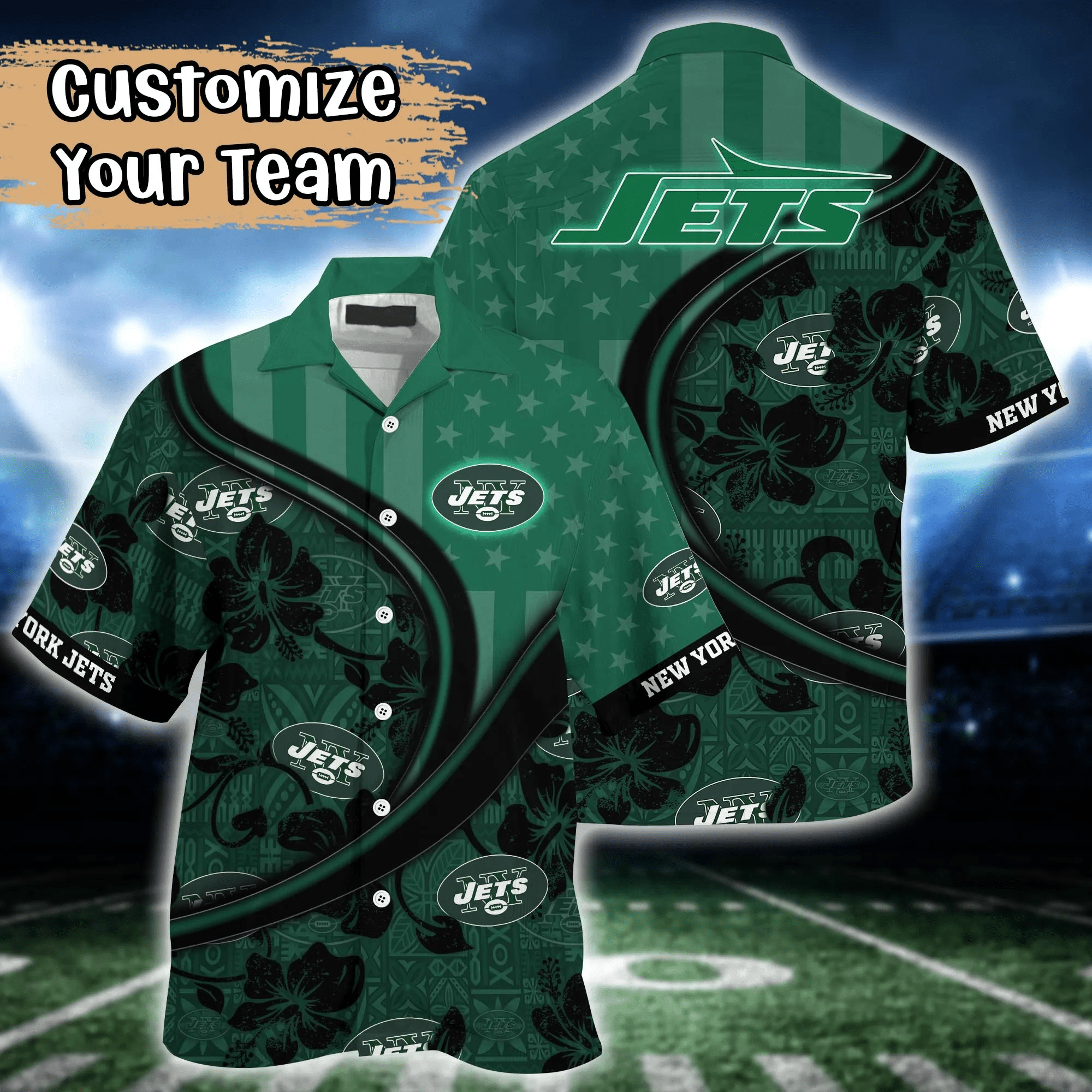 New York Jets NFL Us Flag Hawaiian Shirt Custom Summer Aloha Shirt New York Jets NFL Us Flag Hawaiian Shirt Custom Summer Aloha Shirt