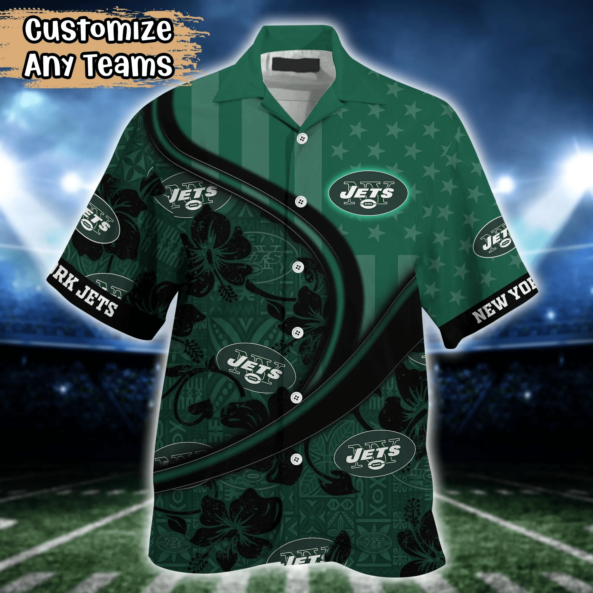 New York Jets NFL Us Flag Hawaiian Shirt Custom Summer Aloha Shirt