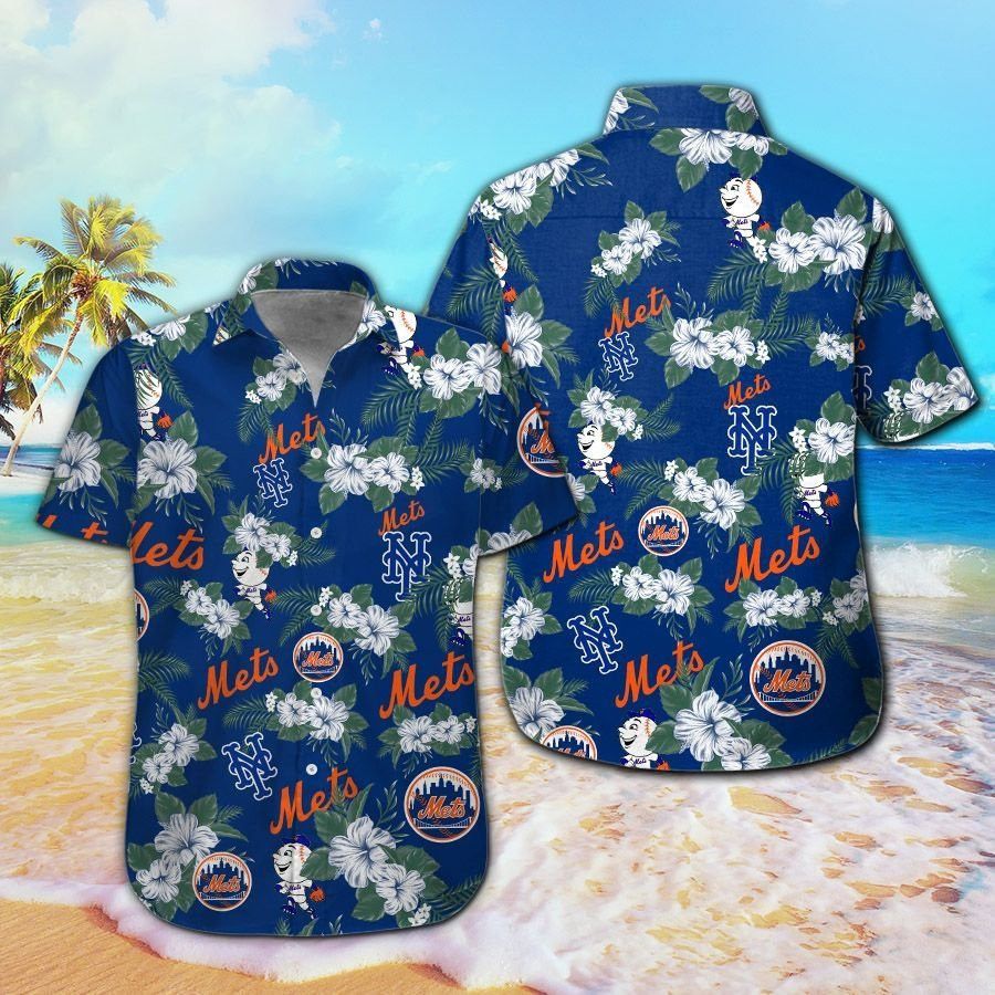 New York Mets Short Sleeve Button Up Tropical Hawaiian Shirt VER06