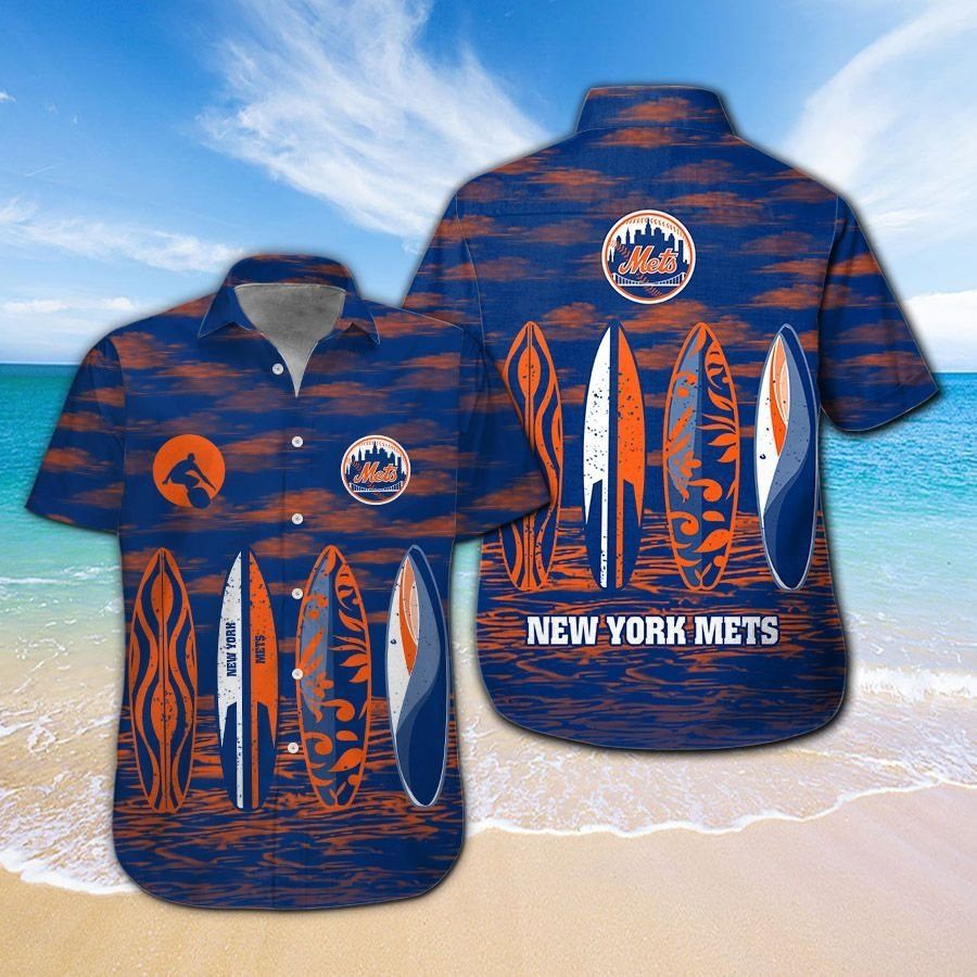 New York Mets Short Sleeve Button Up Tropical Hawaiian Shirt VER08