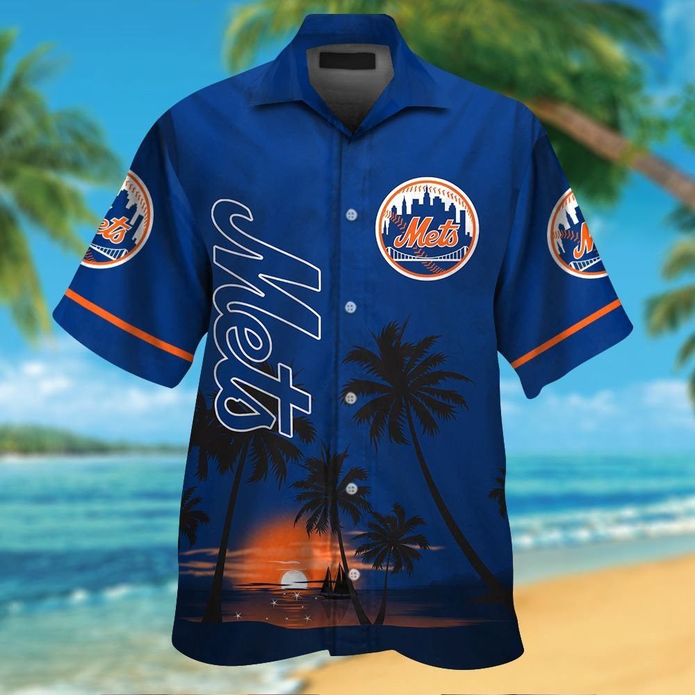 New York Mets Short Sleeve Button Up Tropical Hawaiian Shirt VER09